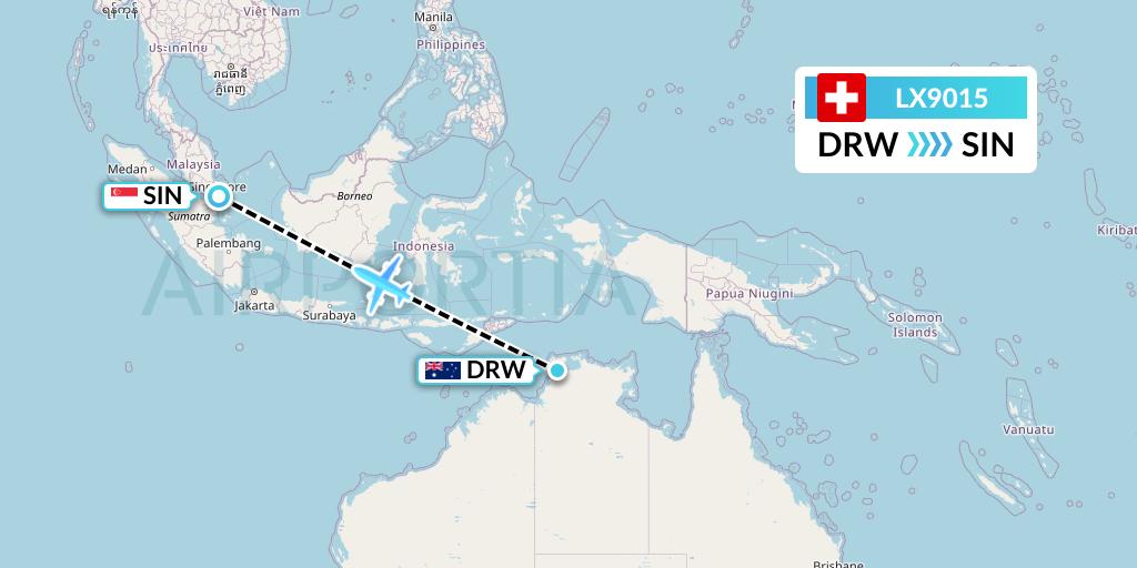 LX9015 Swiss Flight Map: Darwin to Singapore