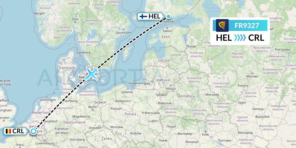 FR9327 Ryanair Flight Map: Helsinki to Brussels