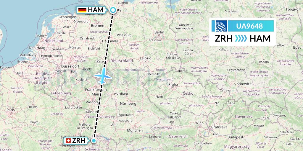 UA9648 United Airlines Flight Map: Zurich to Hamburg