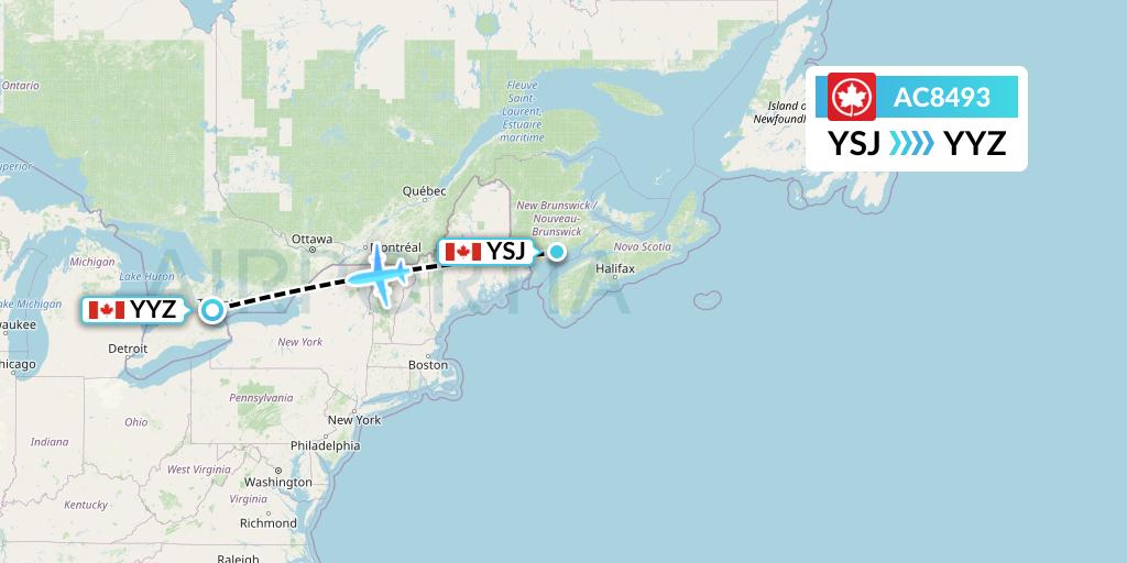 AC8493 Air Canada Flight Map: Saint John to Toronto