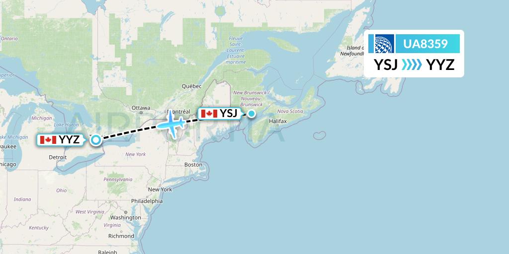 UA8359 United Airlines Flight Map: Saint John to Toronto