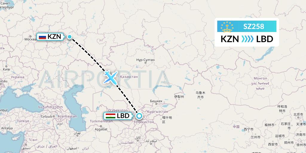 SZ258 Somon Air Flight Map: Kazan to Khudzhand