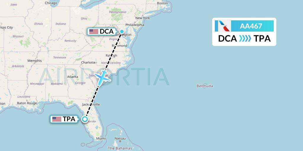 AA467 American Airlines Flight Map: Washington to Tampa
