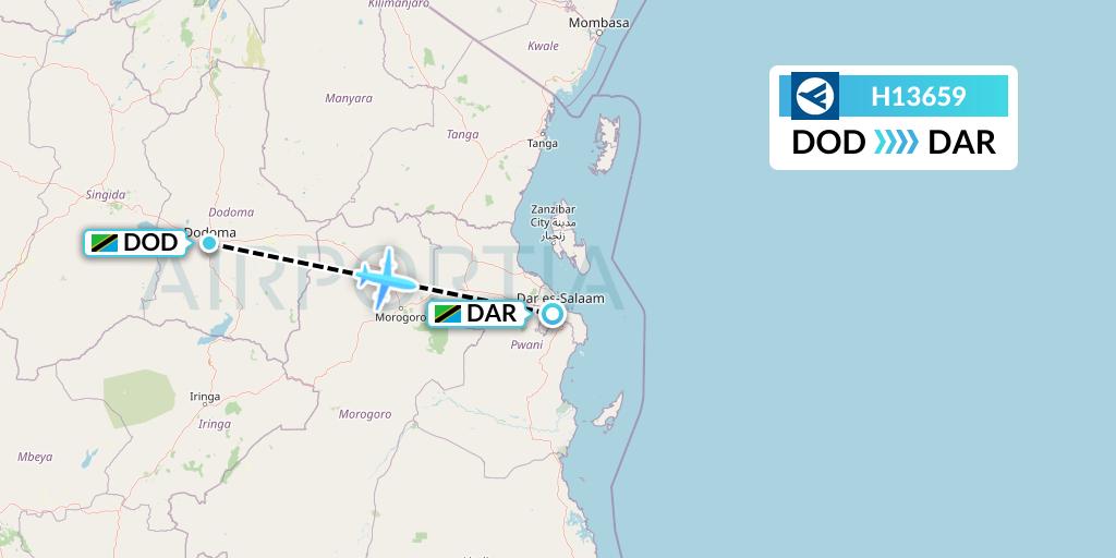 H13659 Hahn Air Systems Flight Map: Dodoma to Dar-es-Salaam