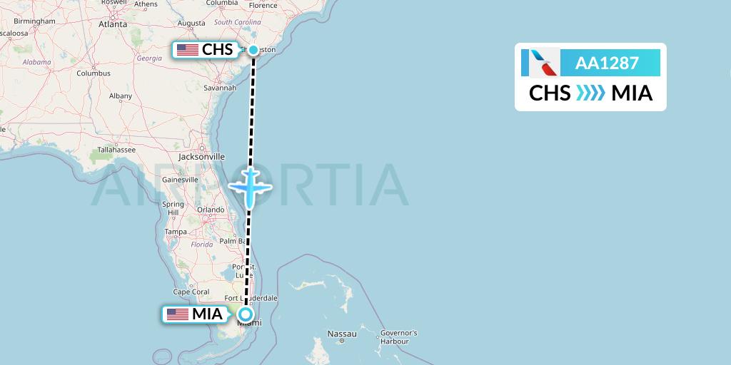 AA1287 American Airlines Flight Map: Charleston to Miami