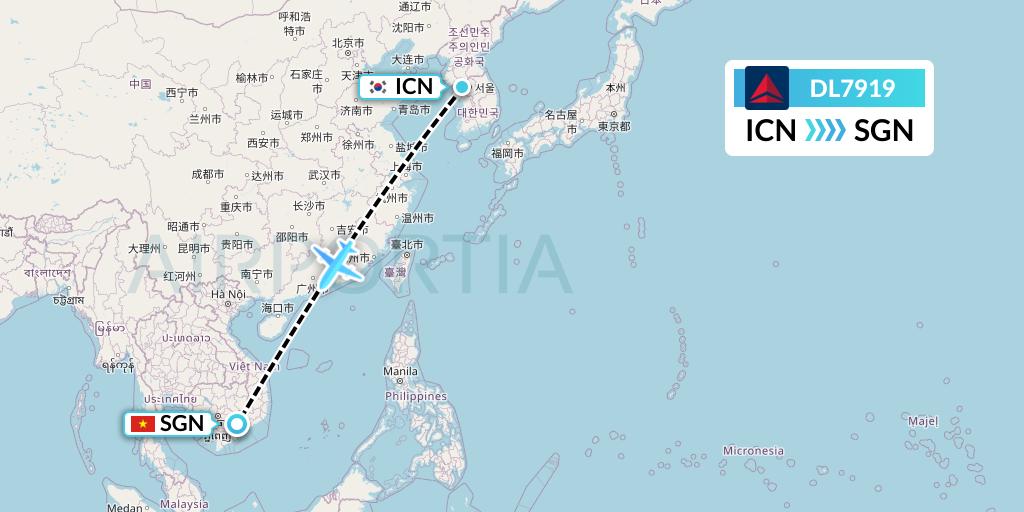 DL7919 Delta Air Lines Flight Map: Seoul to Ho Chi Minh City
