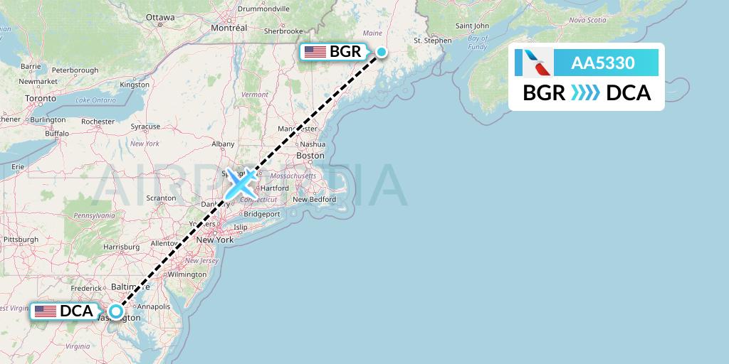 AA5330 American Airlines Flight Map: Bangor to Washington