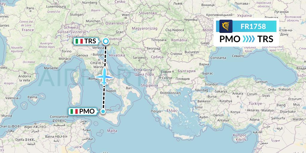 FR1758 Ryanair Flight Map: Palermo to Trieste