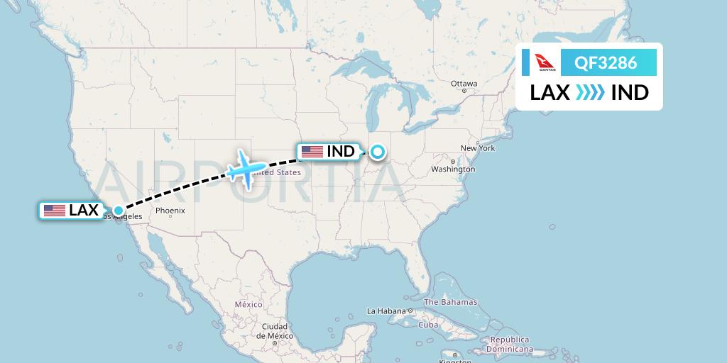 QF3286 Qantas Flight Map: Los Angeles to Indianapolis