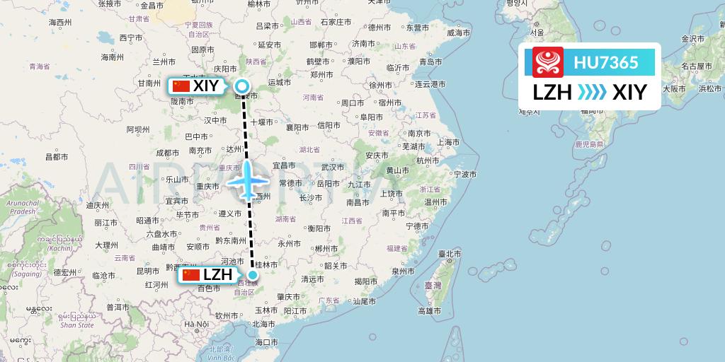 HU7365 Hainan Airlines Flight Map: Liuzhou to Xi'an