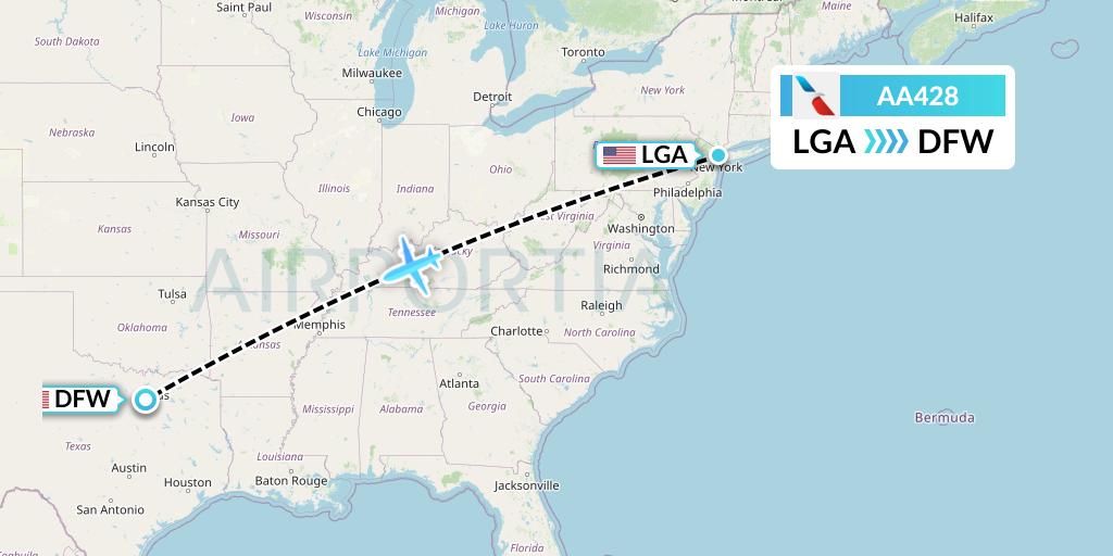 AA428 American Airlines Flight Map: New York to Dallas