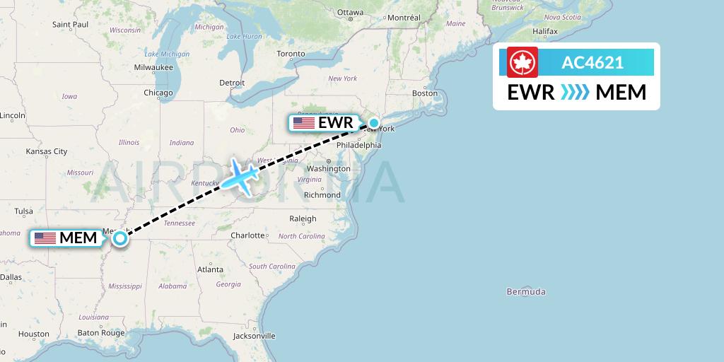 AC4621 Air Canada Flight Map: New York to Memphis