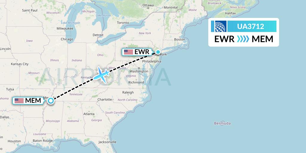 UA3712 United Airlines Flight Map: New York to Memphis