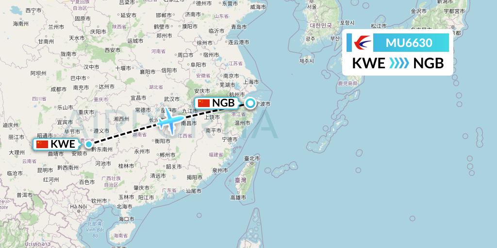 MU6630 China Eastern Airlines Flight Map: Guiyang to Ningbo