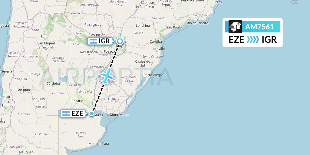 AM7561 Aeromexico Flight Map: Buenos Aires to Puerto Iguazu