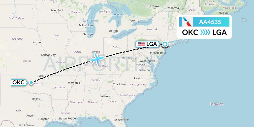 AA4535 American Airlines Flight Map: Oklahoma City to New York