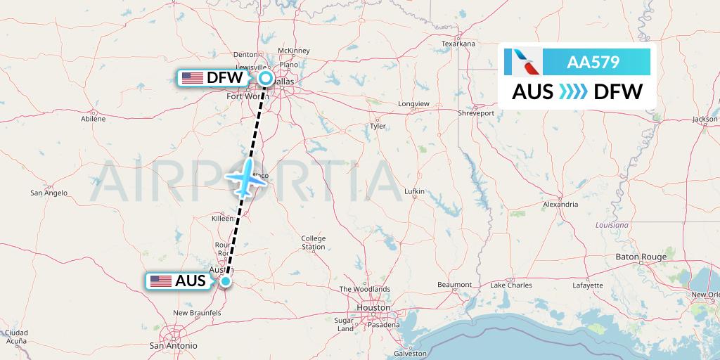 AA579 American Airlines Flight Map: Austin to Dallas