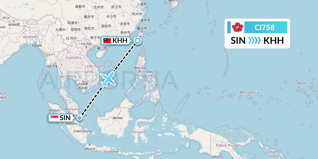 CI758 China Airlines Flight Map: Singapore to Kaohsiung