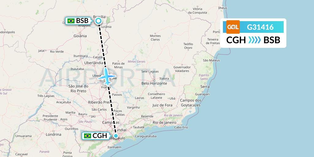 G31416 GOL Transportes Aeros Flight Map: Sao Paulo to Brasilia