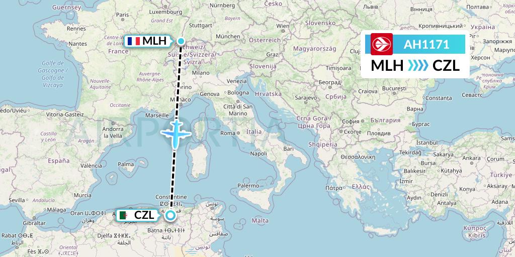 AH1171 Air Algerie Flight Map: Basel Mulhouse Freiburg to Constantine
