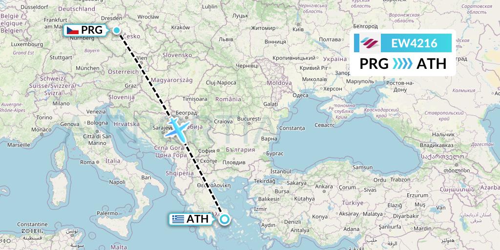 EW4216 Eurowings Flight Map: Prague to Athens