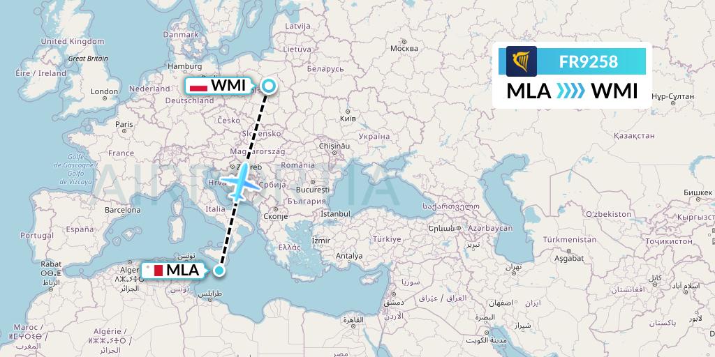 FR9258 Ryanair Flight Map: Malta to Warsaw