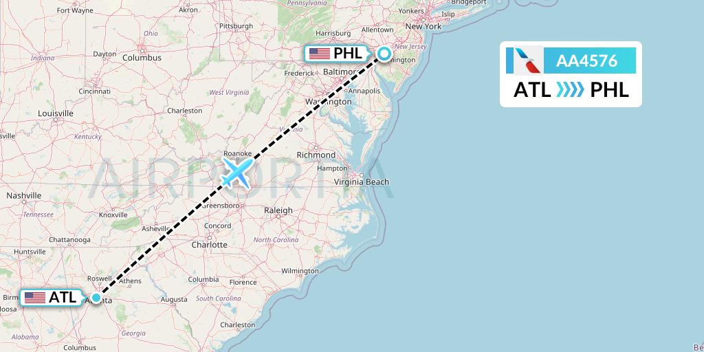 AA4576 American Airlines Flight Map: Atlanta to Philadelphia