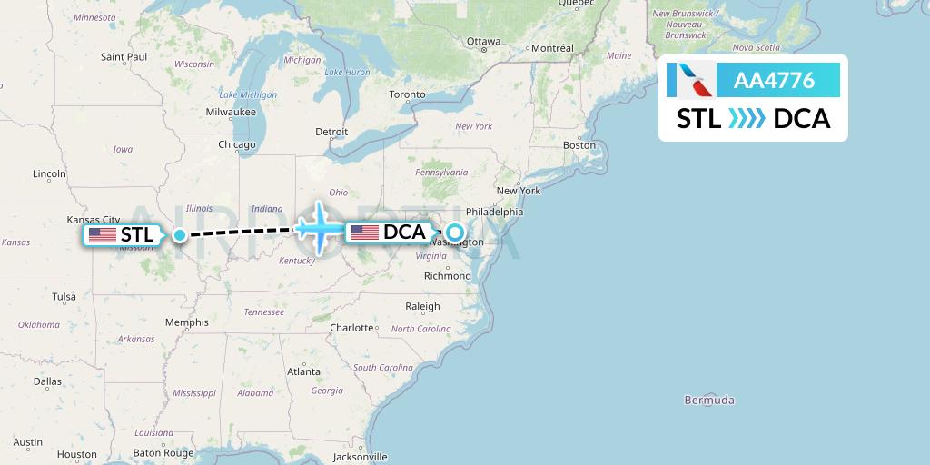 AA4776 American Airlines Flight Map: St. Louis to Washington