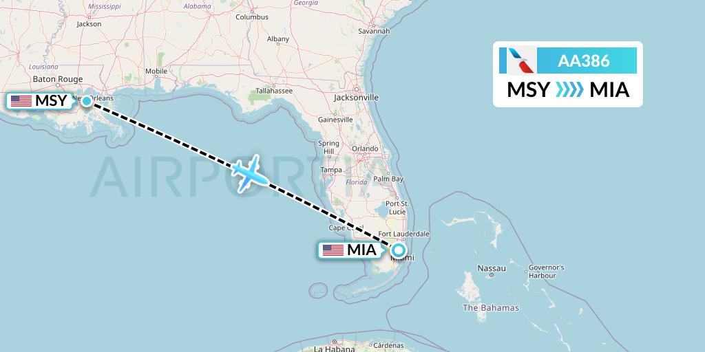 AA386 American Airlines Flight Map: New Orleans to Miami