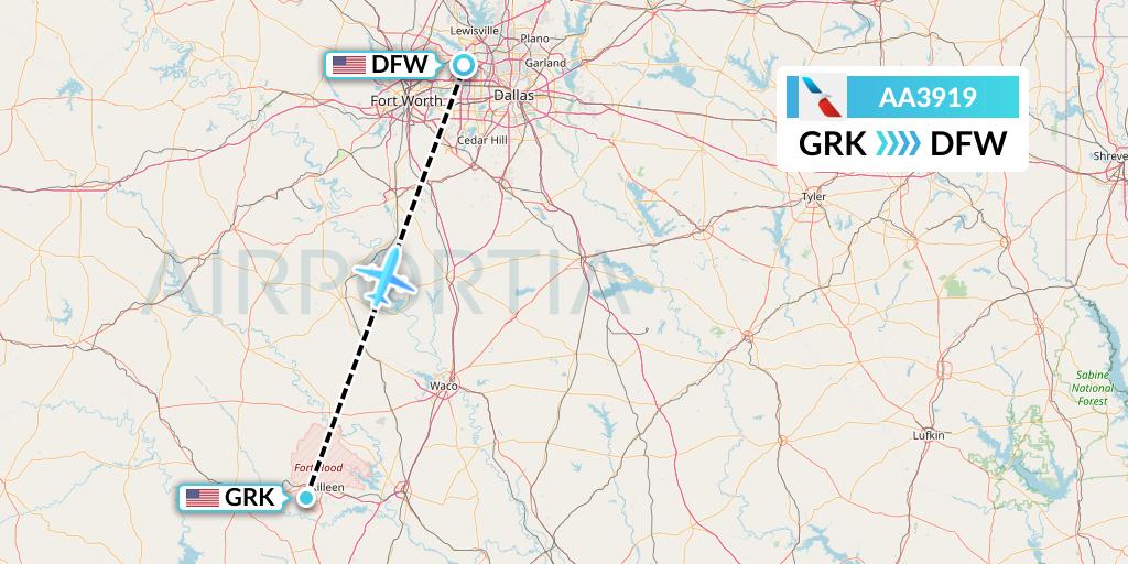 AA3919 American Airlines Flight Map: Killeen to Dallas