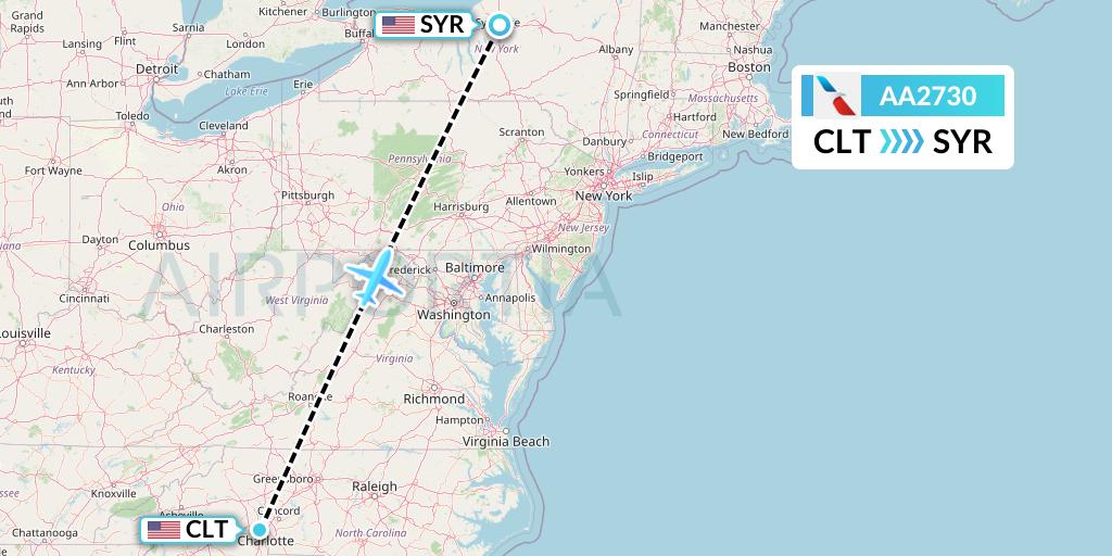 AA2730 American Airlines Flight Map: Charlotte to Syracuse