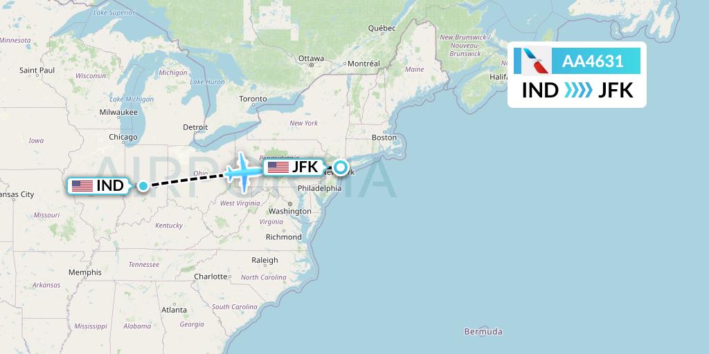 AA4631 American Airlines Flight Map: Indianapolis to New York