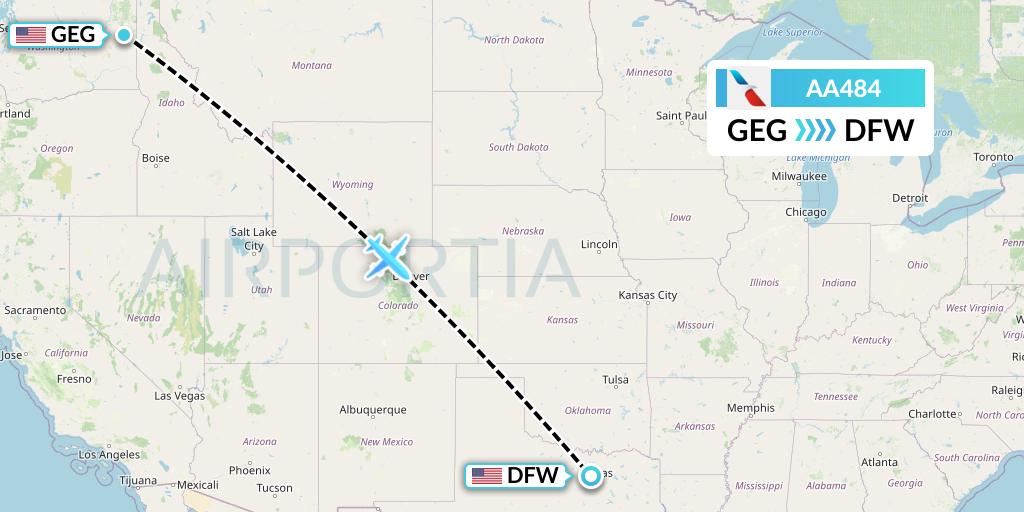 AA484 American Airlines Flight Map: Spokane to Dallas