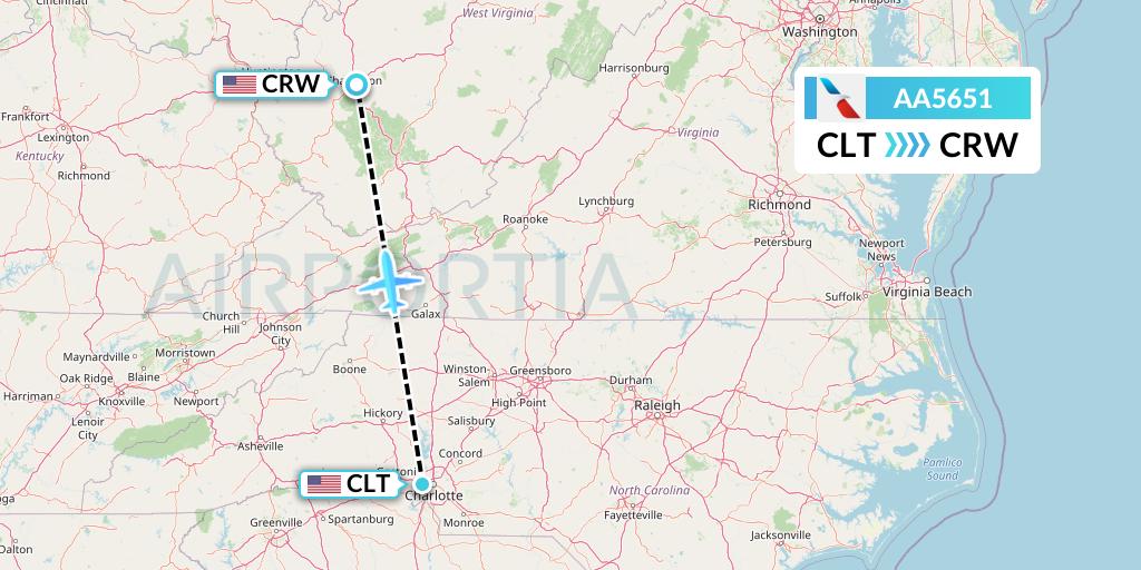 AA5651 American Airlines Flight Map: Charlotte to Charleston