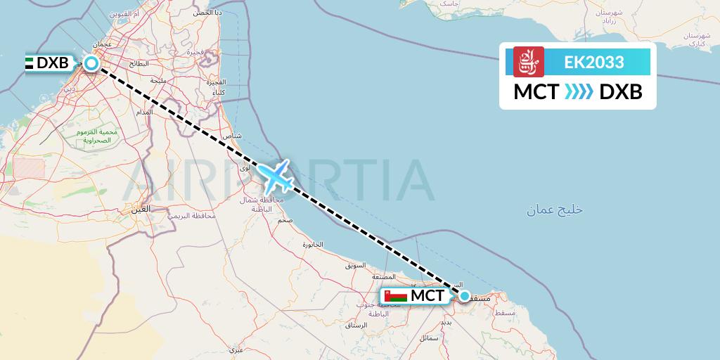 EK2033 Emirates Flight Map: Muscat to Dubai