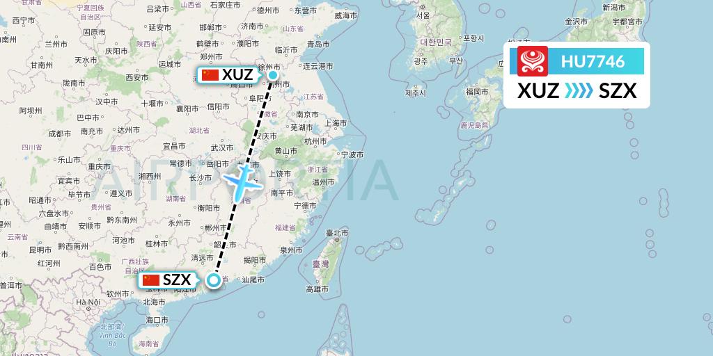 HU7746 Hainan Airlines Flight Map: Xuzhou to Shenzhen