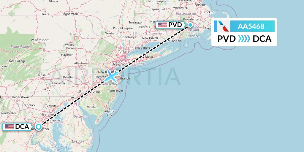 AA5468 American Airlines Flight Map: Providence to Washington