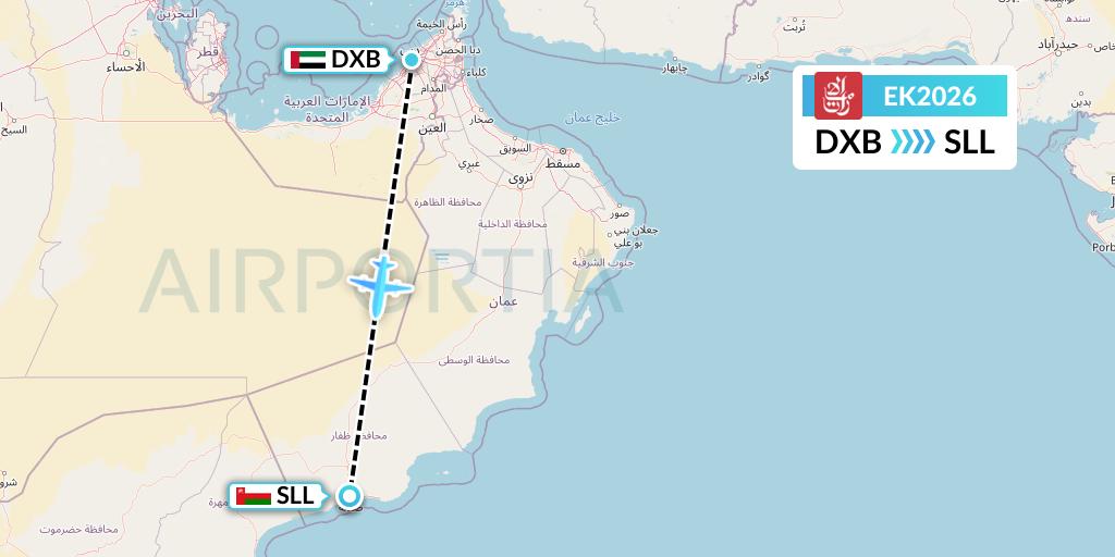 EK2026 Emirates Flight Map: Dubai to Salalah