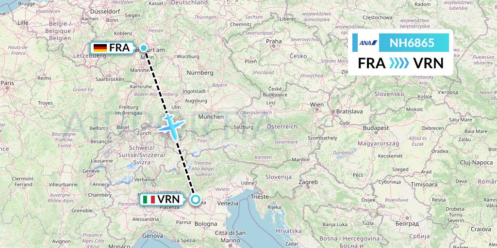 NH6865 All Nippon Airways Flight Map: Frankfurt to Verona