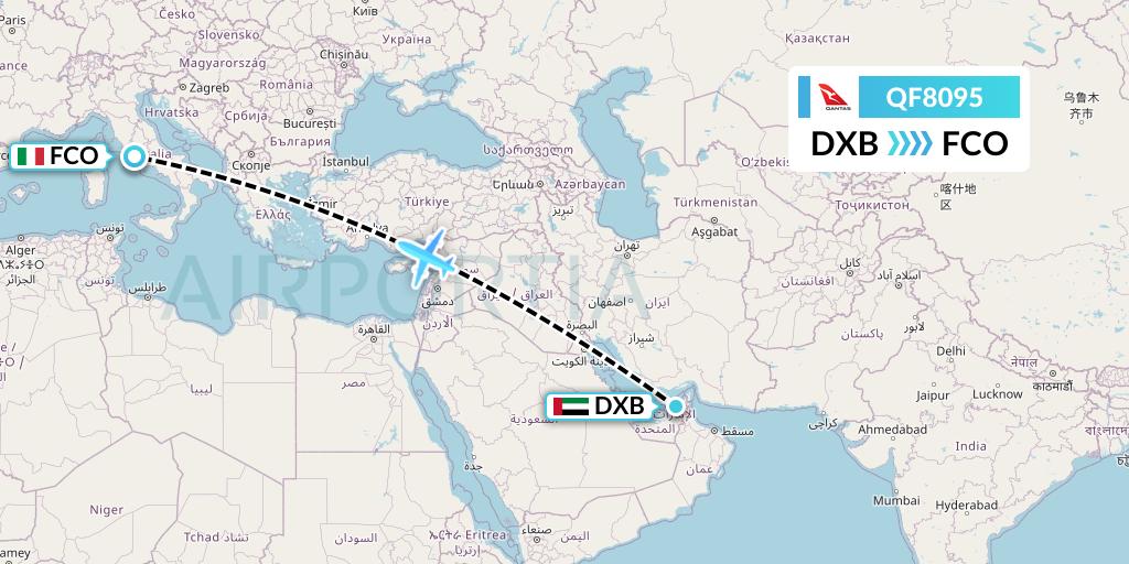 QF8095 Qantas Flight Map: Dubai to Rome