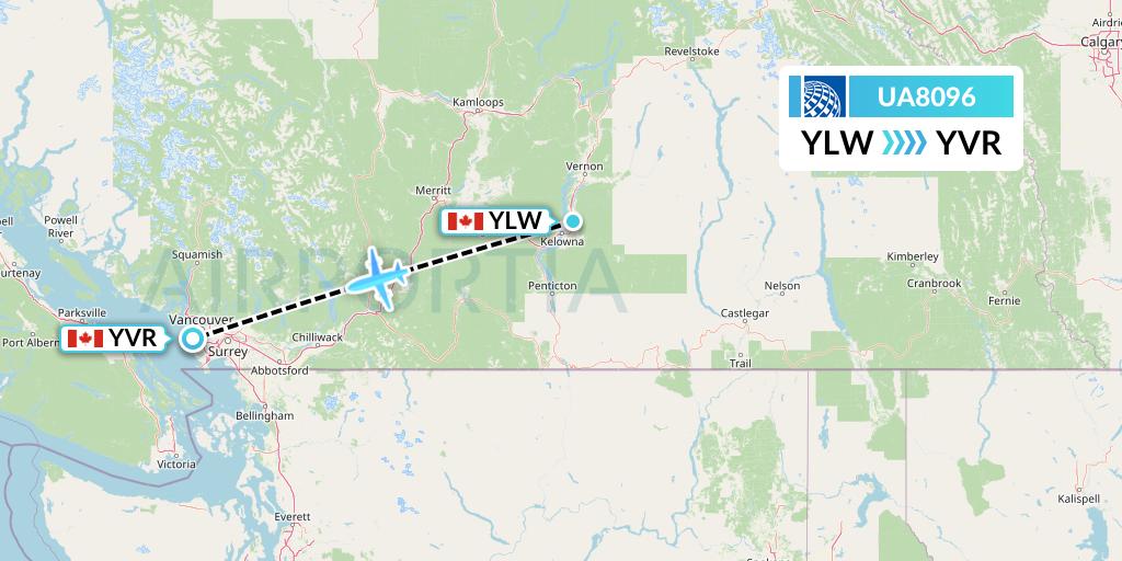 UA8096 United Airlines Flight Map: Kelowna to Vancouver