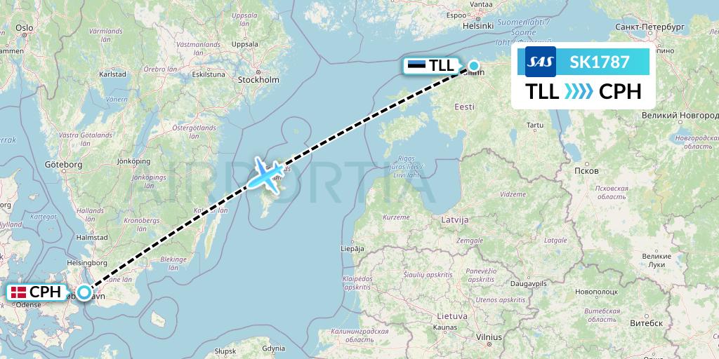 SK1787 SAS Flight Map: Tallinn to Copenhagen