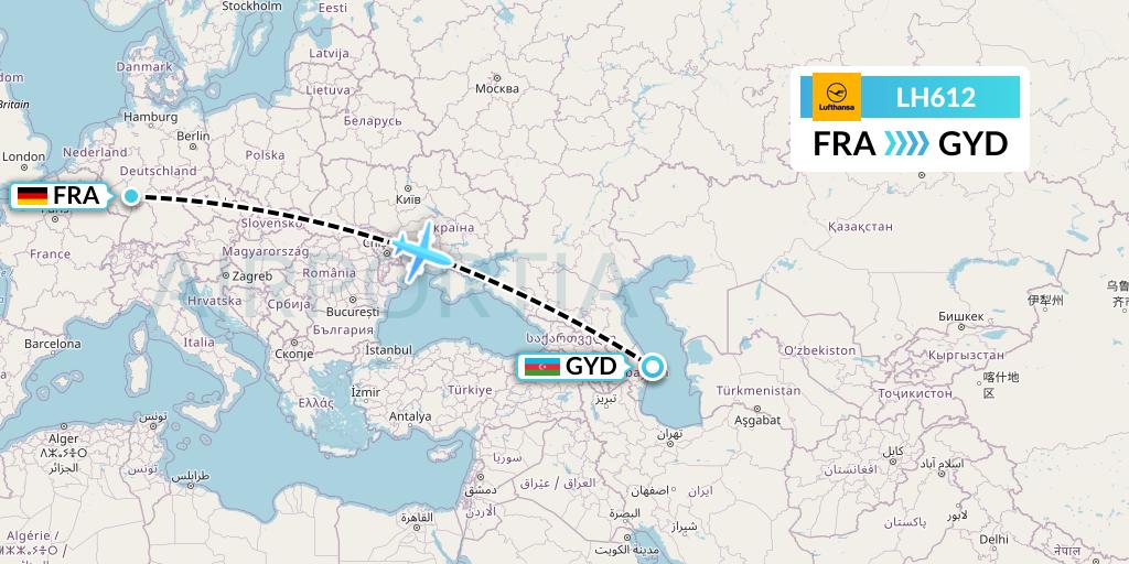 LH612 Lufthansa Flight Map: Frankfurt to Baku