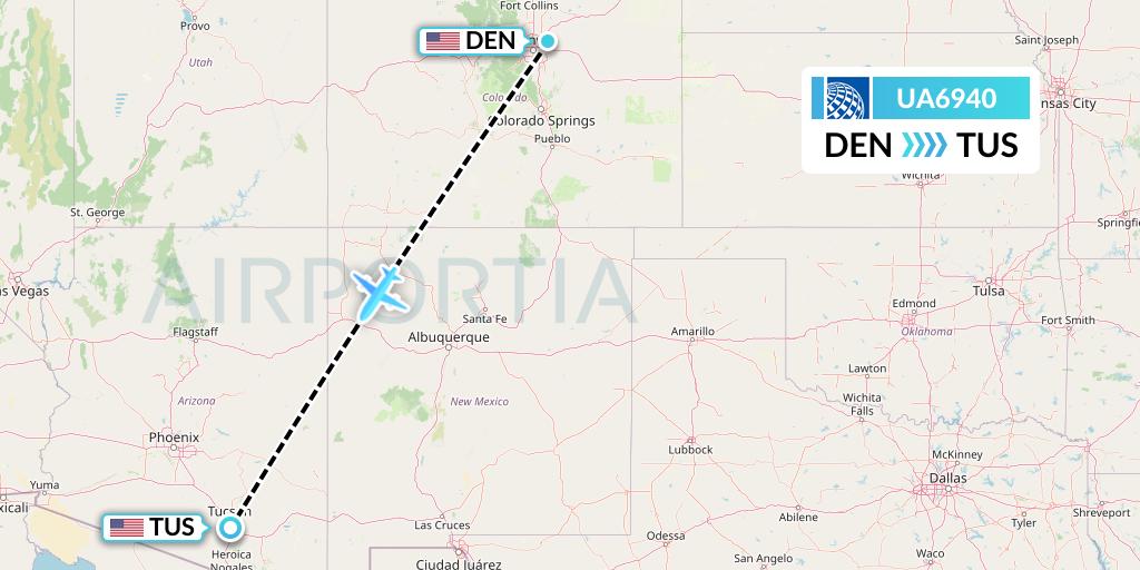 UA6940 United Airlines Flight Map: Denver to Tucson