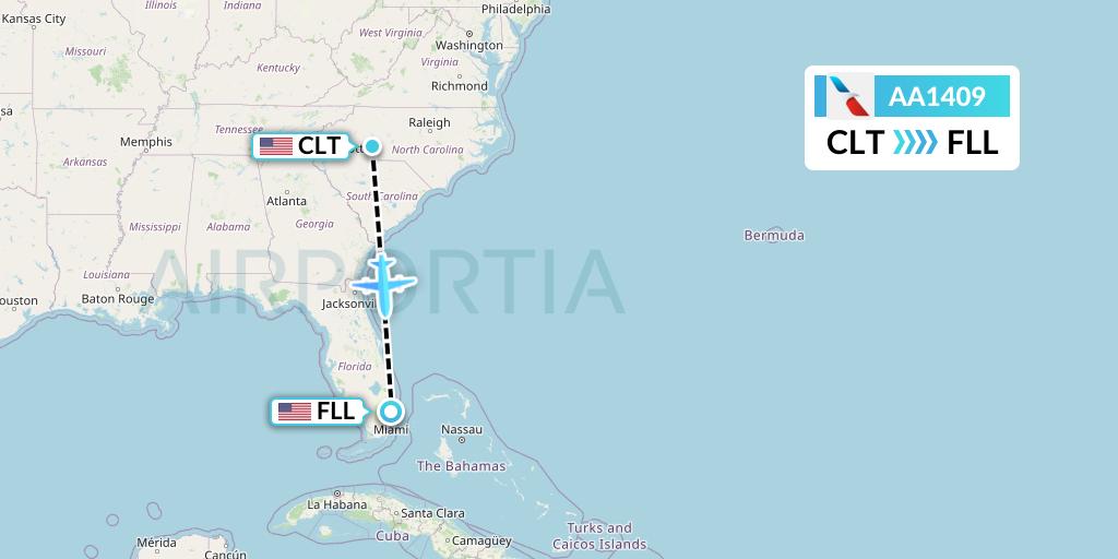 AA1409 American Airlines Flight Map: Charlotte to Fort Lauderdale