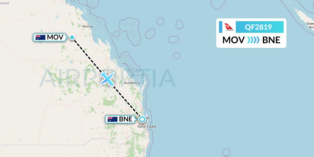 QF2819 Qantas Flight Map: Moranbah to Brisbane