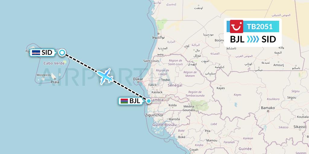 TB2051 TUI fly Belgium Flight Map: Banjul to Espargos