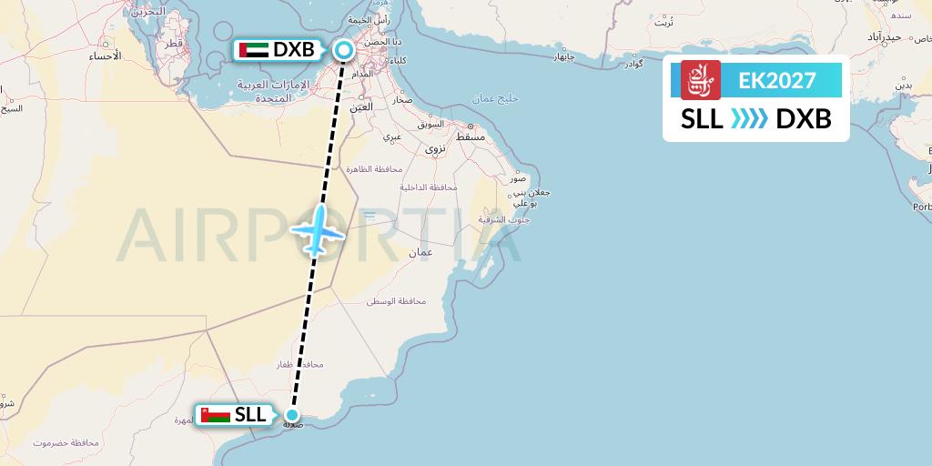 EK2027 Emirates Flight Map: Salalah to Dubai