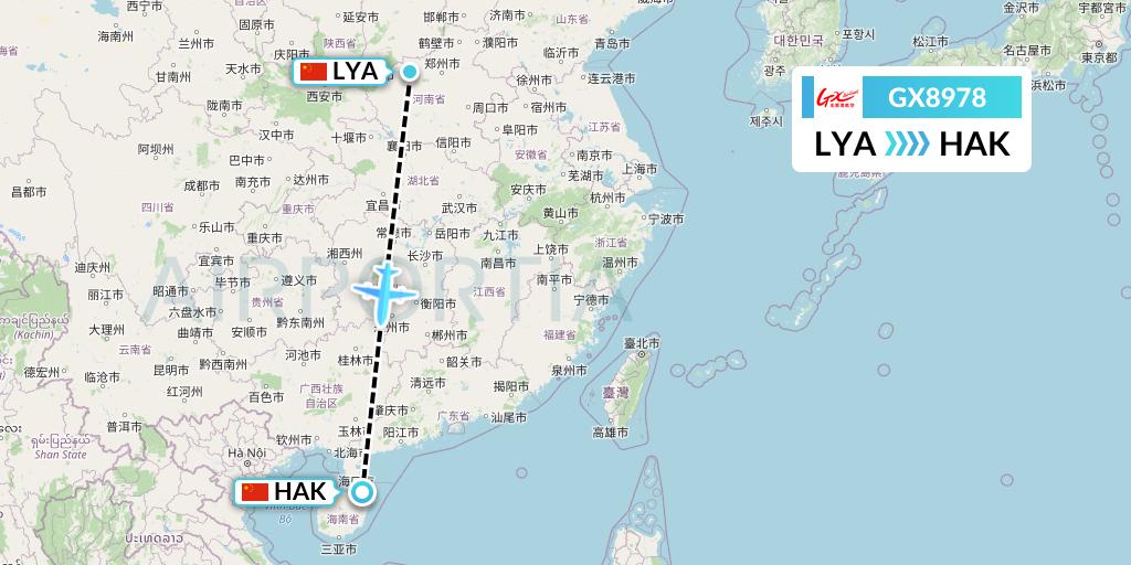 GX8978 GX Airlines Flight Map: Luoyang to Haikou