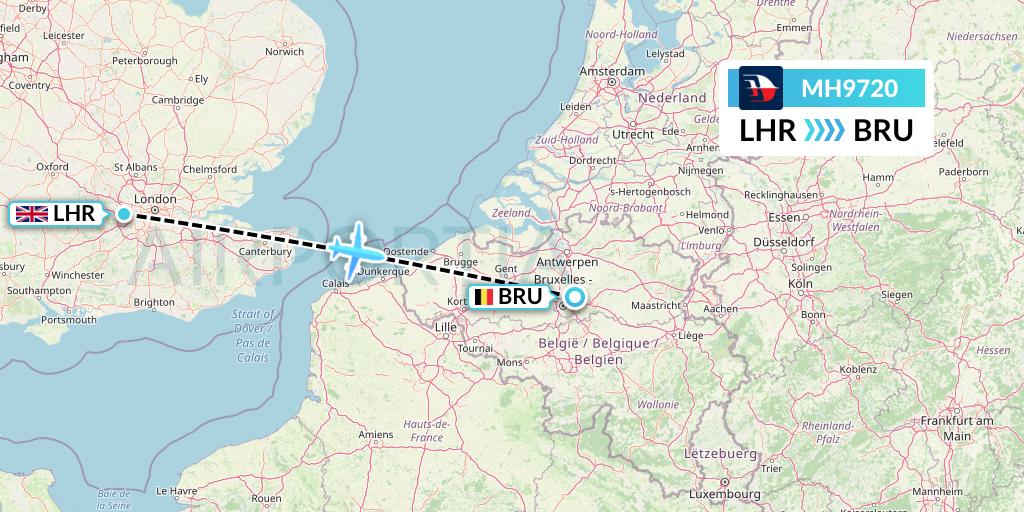 MH9720 Malaysia Airlines Flight Map: London to Brussels